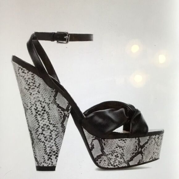 New Madison Snake Print Block High Heel Sandals 8 - Picture 5 of 6